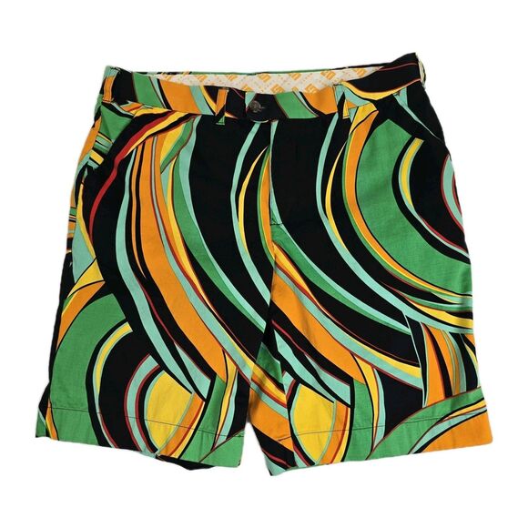 Loudmouth Shorts Mens 38 Green Black Psychedelic Swirl Golf Cotton Stretch Print - Picture 1 of 15
